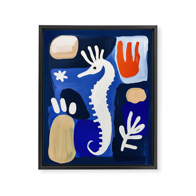 Sea Horse Abstract Ocean Coastal Blue Art Painting Framed Canvas Print Gallery Image 6