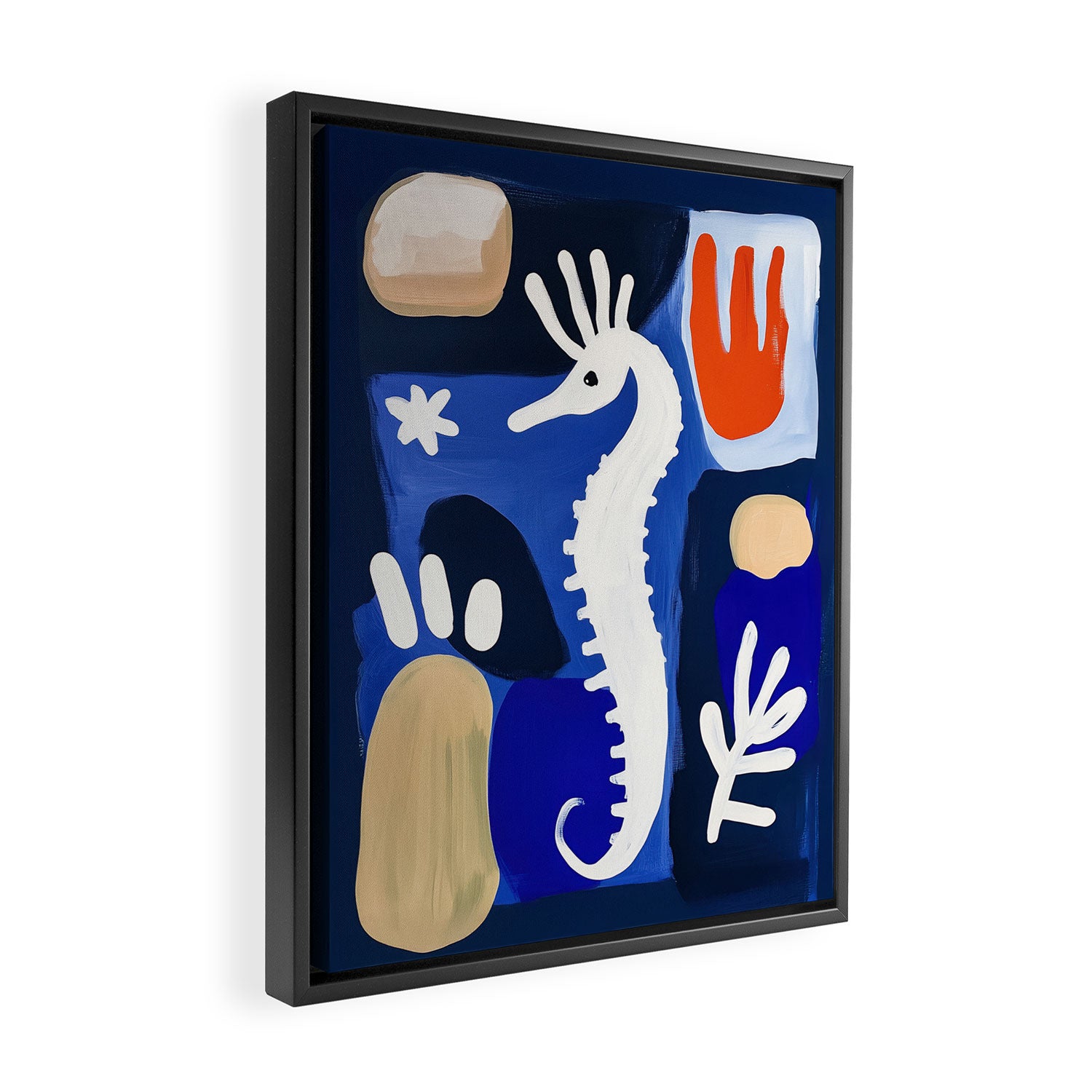 Sea Horse Abstract Ocean Coastal Blue Art Painting Framed Canvas Print Gallery Image 2