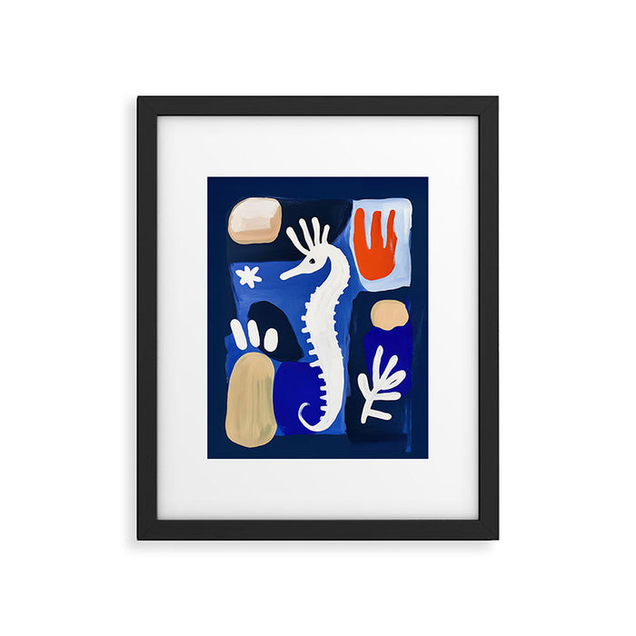 Sea Horse Abstract Ocean Coastal Blue Art Painting Framed Art Print Gallery Image 1