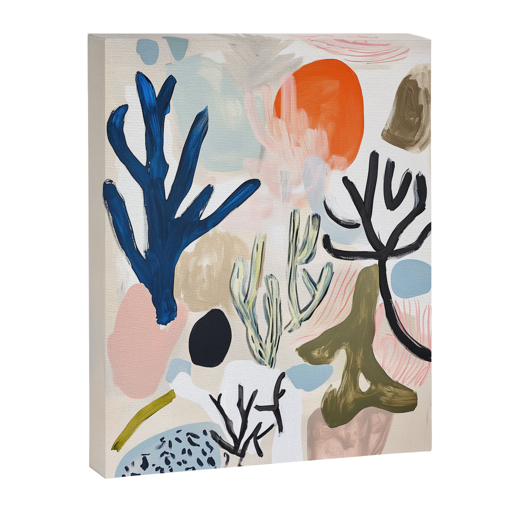 Sea Life Abstract Coral and Seashells Ocean Coastal  Blue Art Painting Canvas Print Gallery Image 6
