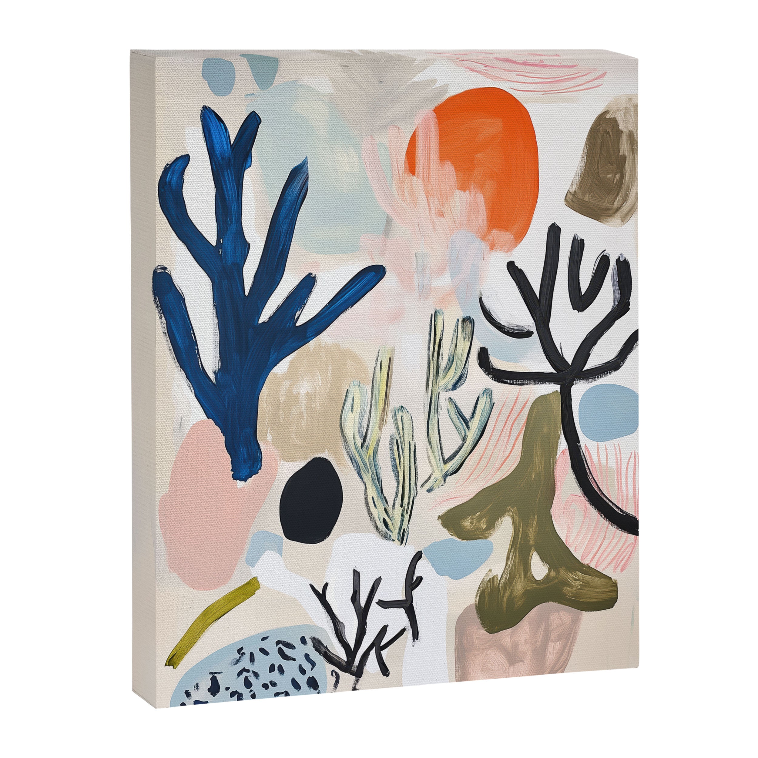 Sea Life Abstract Coral and Seashells Ocean Coastal  Blue Art Painting Canvas Print Gallery Image 6