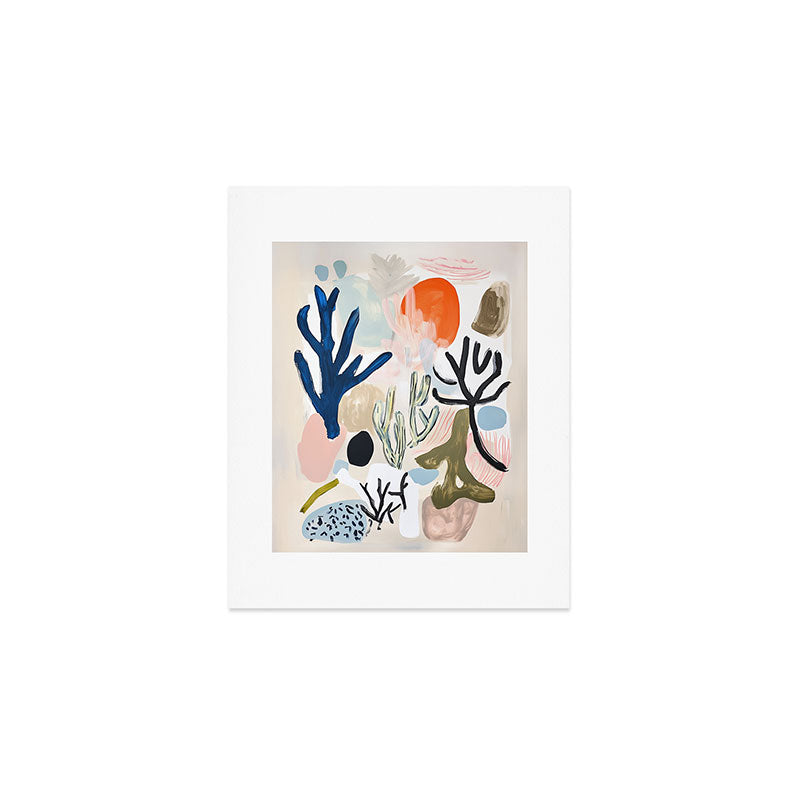 Sea Life Abstract Coral and Seashells Ocean Coastal  Blue Art Painting Art Print Gallery Image 1