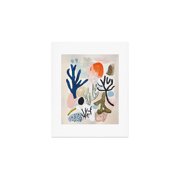 Sea Life Abstract Coral and Seashells Ocean Coastal  Blue Art Painting Art Print Gallery Image 1