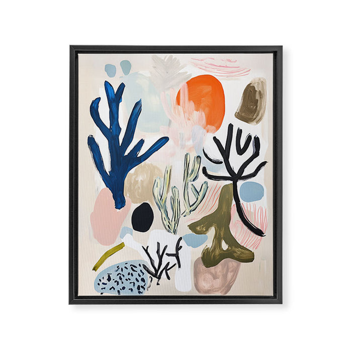 Sea Life Abstract Coral and Seashells Ocean Coastal  Blue Art Painting Framed Canvas Print Gallery Image 1