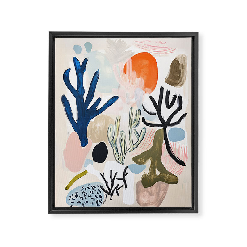 Sea Life Abstract Coral and Seashells Ocean Coastal  Blue Art Painting Framed Canvas Print Gallery Image 6