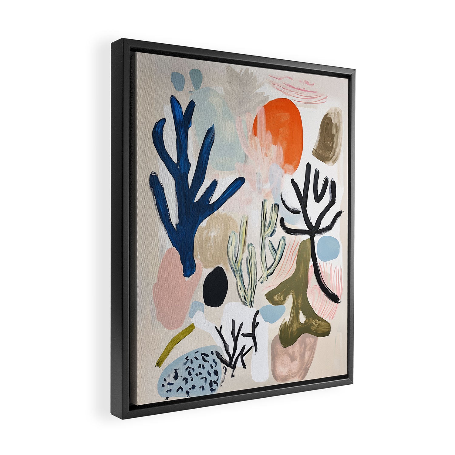 Sea Life Abstract Coral and Seashells Ocean Coastal  Blue Art Painting Framed Canvas Print Gallery Image 2
