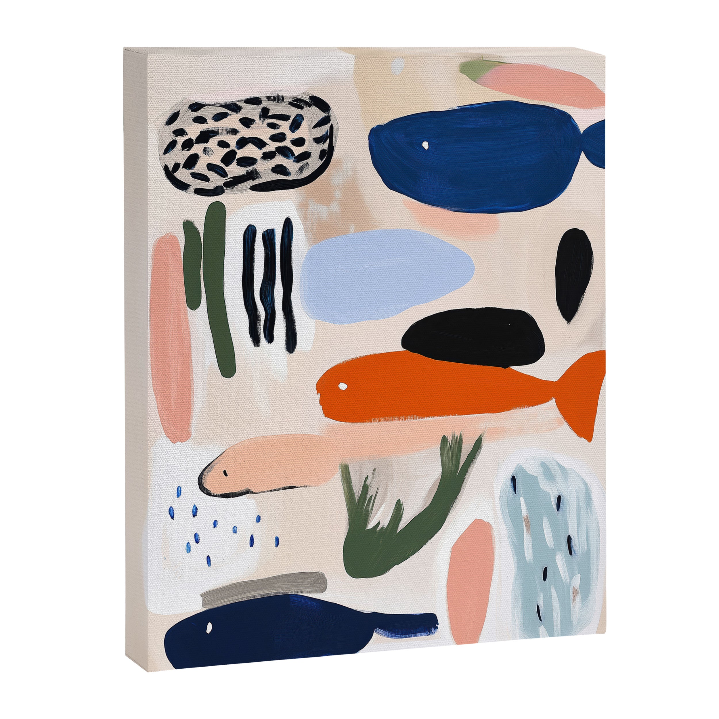 Sea Life Abstract Coral Seashells and Fishses Ocean Coastal  Art Painting  Canvas Print Gallery Image 6