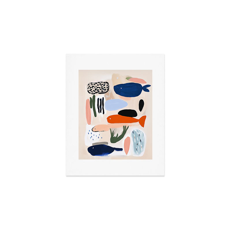 Sea Life Abstract Coral Seashells and Fishses Ocean Coastal  Art Painting  Art Print Gallery Image 1