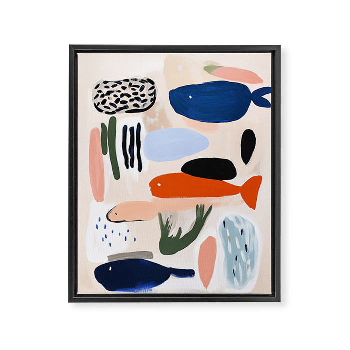 Sea Life Abstract Coral Seashells and Fishses Ocean Coastal  Art Painting  Framed Canvas Print Gallery Image 1