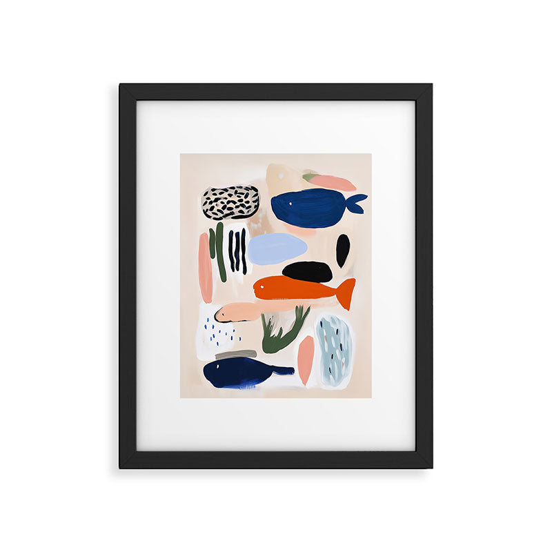 Sea Life Abstract Coral Seashells and Fishses Ocean Coastal  Art Painting  Framed Art Print Gallery Image 5