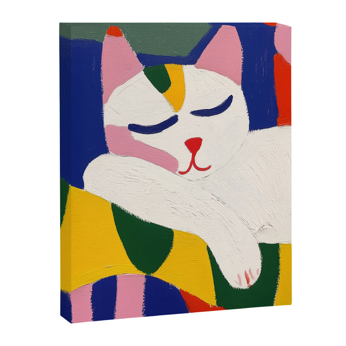 Sleeping Cat Maximalist Colorful Oil Style painting Canvas Print Gallery Image 1