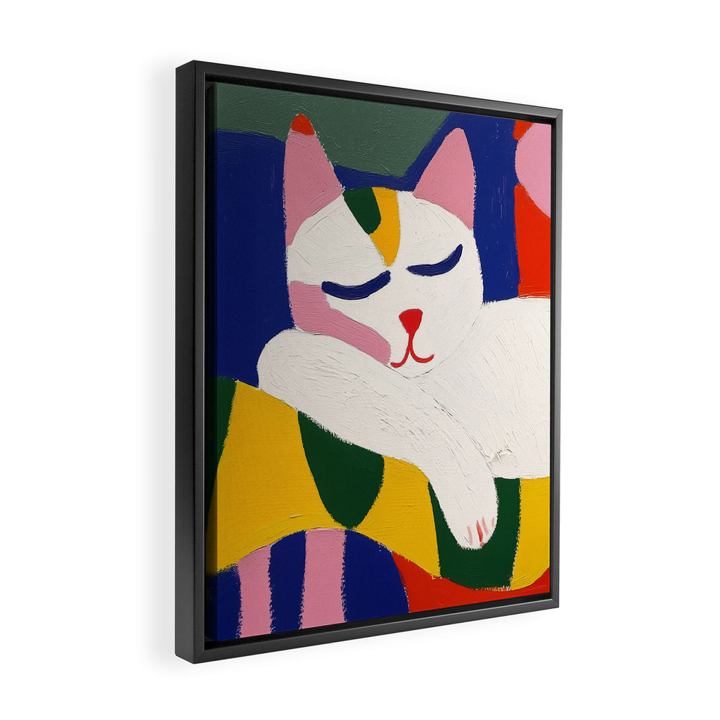 Sleeping Cat Maximalist Colorful Oil Style painting Framed Canvas Print Gallery Image 2
