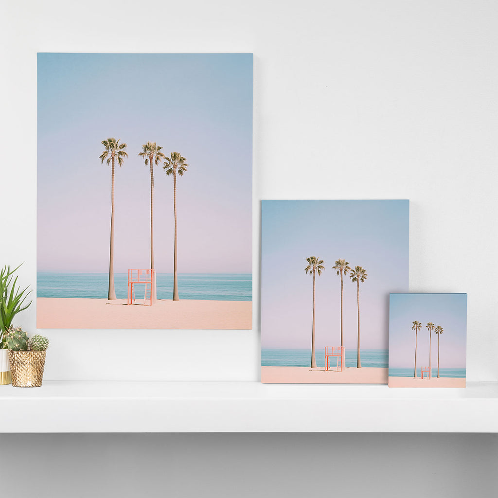 Three Palms on the Beach Minimalist Pastel AI Photography Canvas Print Gallery Image 3
