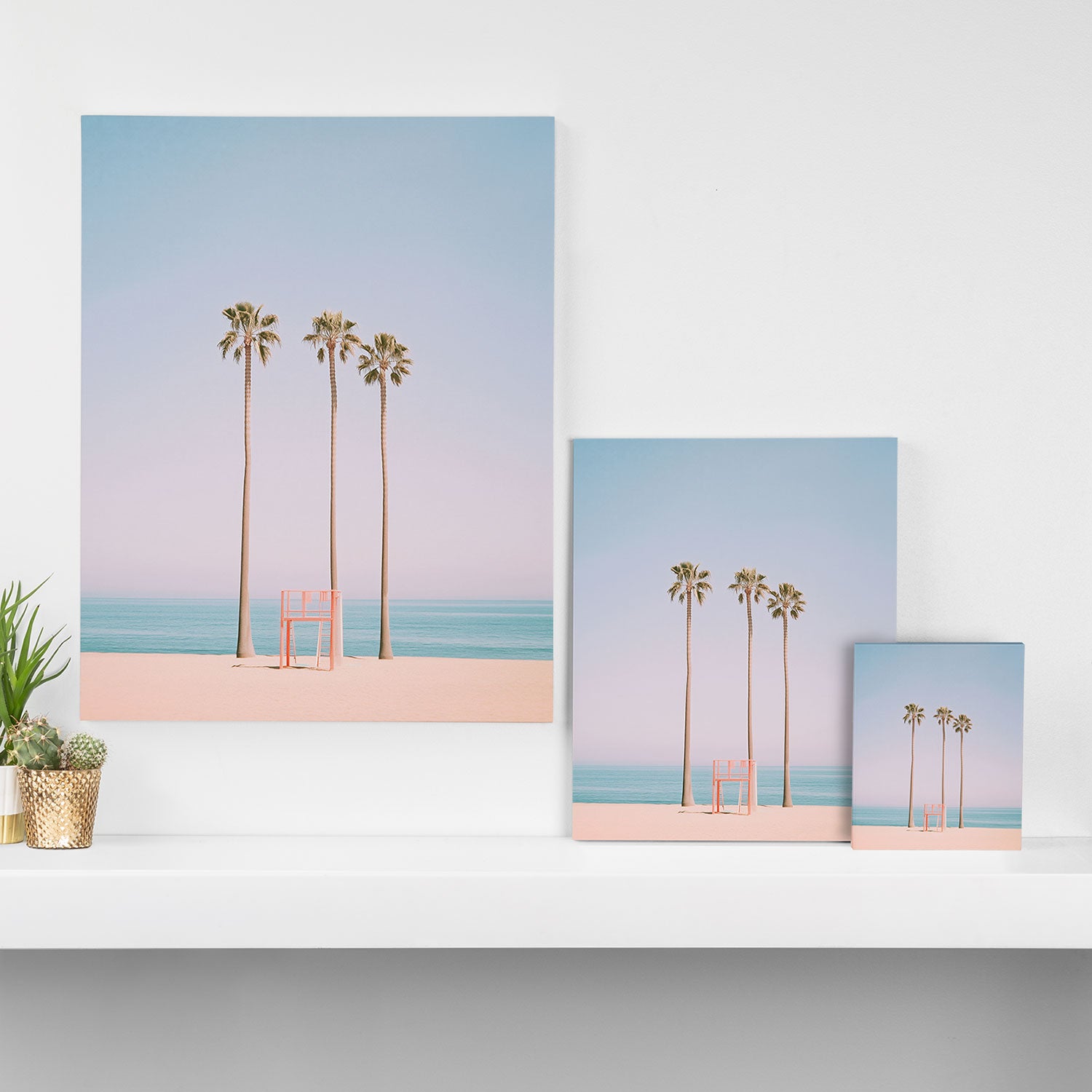Three Palms on the Beach Minimalist Pastel AI Photography Canvas Print Gallery Image 3