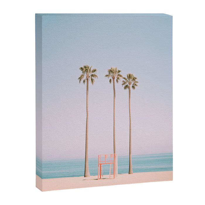 Three Palms on the Beach Minimalist Pastel AI Photography Canvas Print Gallery Image 1
