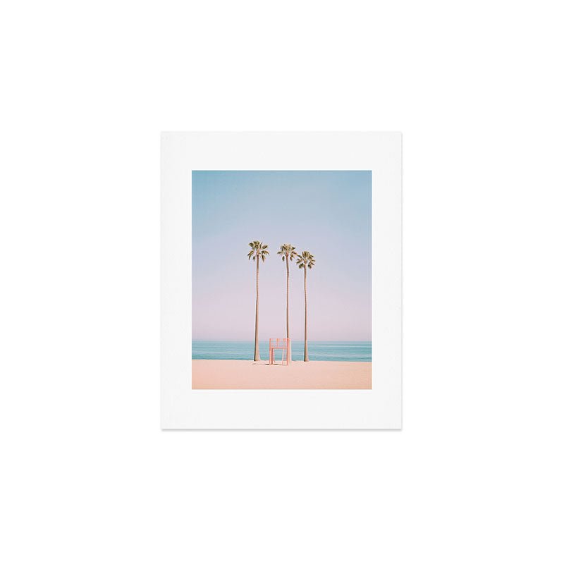 Three Palms on the Beach Minimalist Pastel AI Photography Art Print Gallery Image 1