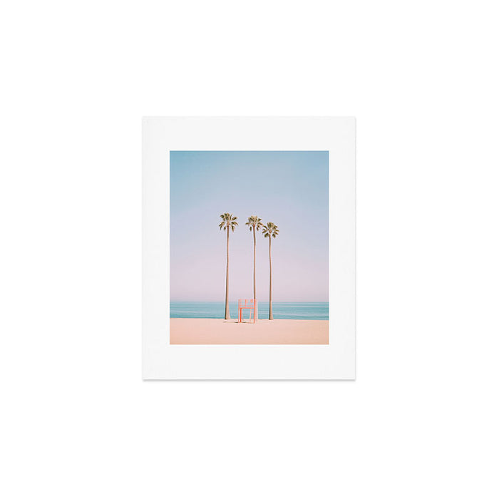 Three Palms on the Beach Minimalist Pastel AI Photography Art Print Gallery Image 1