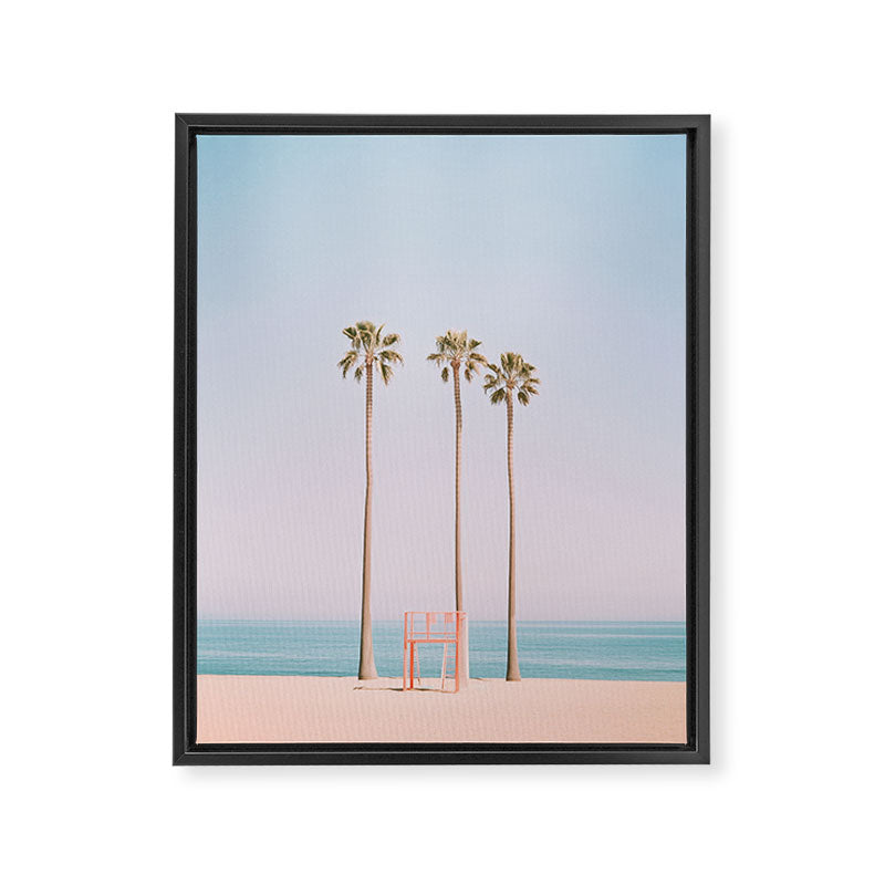 Three Palms on the Beach Minimalist Pastel AI Photography Framed Canvas Print Gallery Image 6