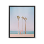 Three Palms on the Beach Minimalist Pastel AI Photography Framed Canvas Print Gallery Image 6