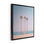 Three Palms on the Beach Minimalist Pastel AI Photography Framed Canvas Print Gallery Image 2