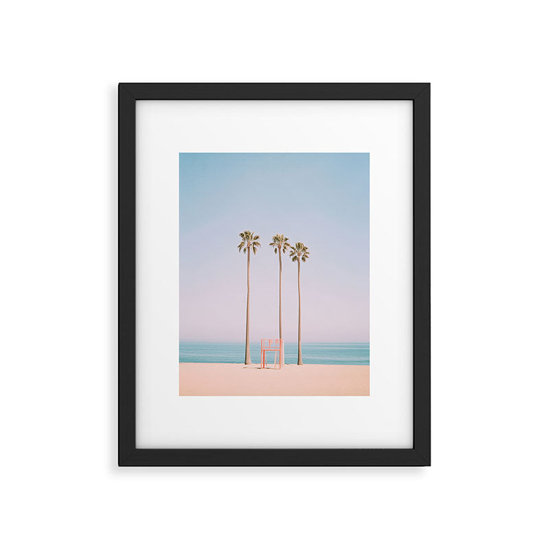 Three Palms on the Beach Minimalist Pastel AI Photography Framed Art Print Gallery Image 4