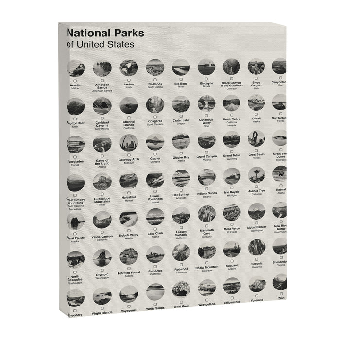US National Park Minimalist Checklist Canvas Print Gallery Image 1