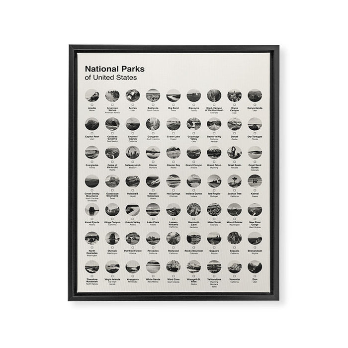 US National Park Minimalist Checklist Framed Canvas Print Gallery Image 1