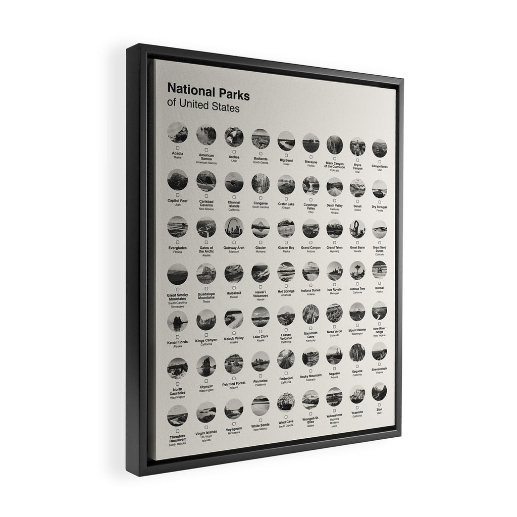 US National Park Minimalist Checklist Framed Canvas Print Gallery Image 2