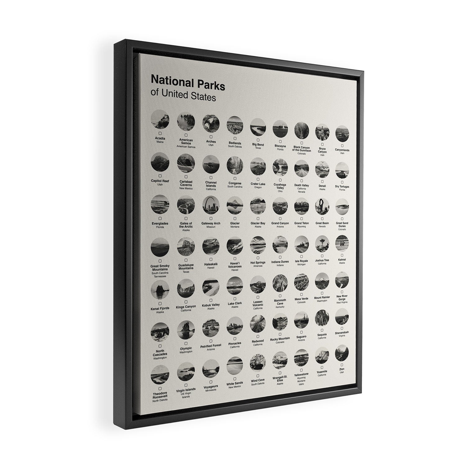 US National Park Minimalist Checklist Framed Canvas Print Gallery Image 2