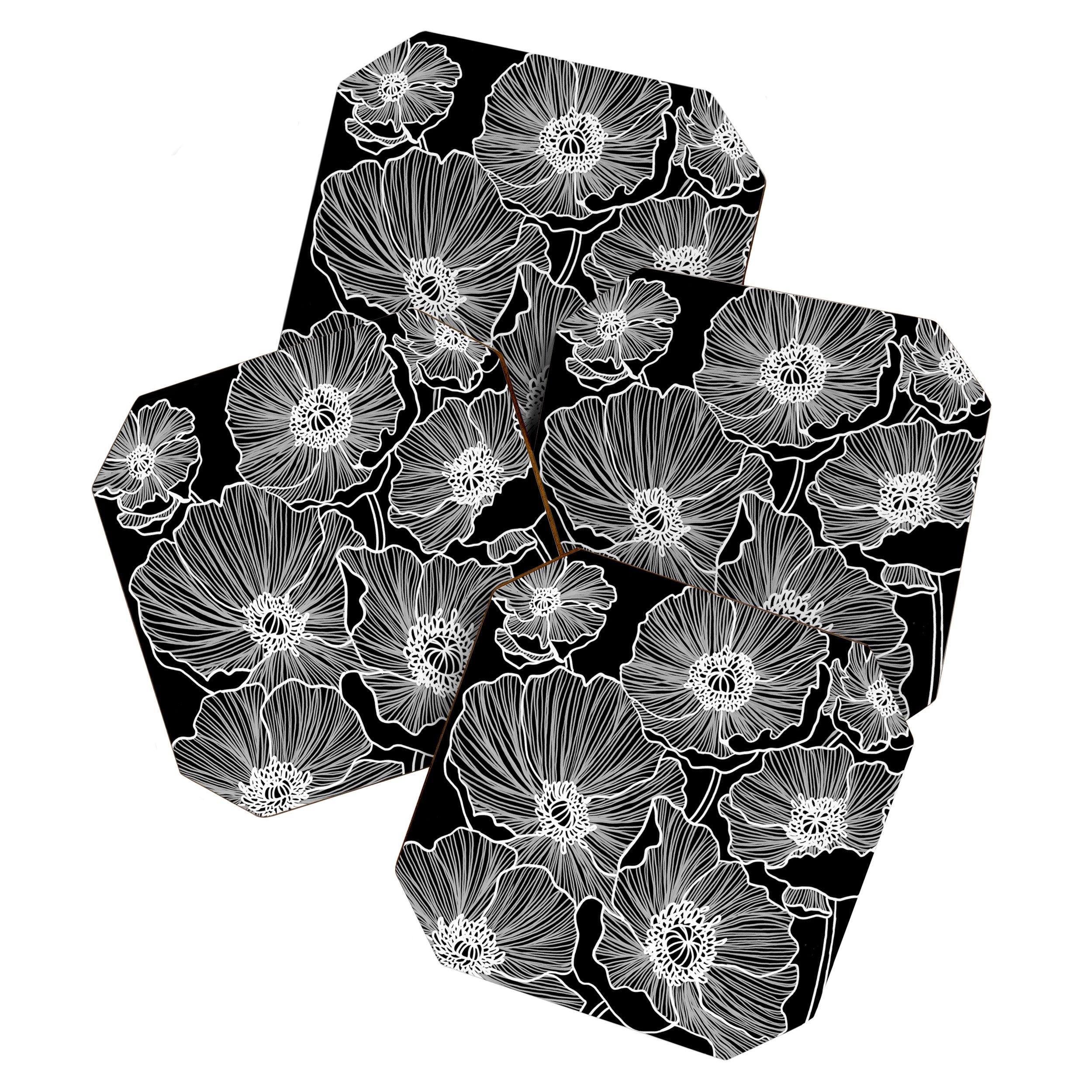 Black and White Poppies Coaster Gallery Image 1