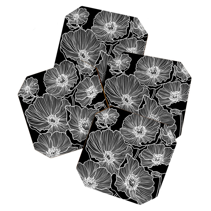 Black and White Poppies Coaster Gallery Image 1