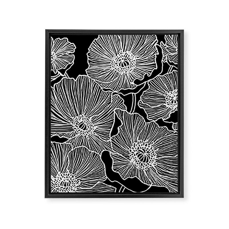 Black and White Poppies Framed Canvas Print Gallery Image 8