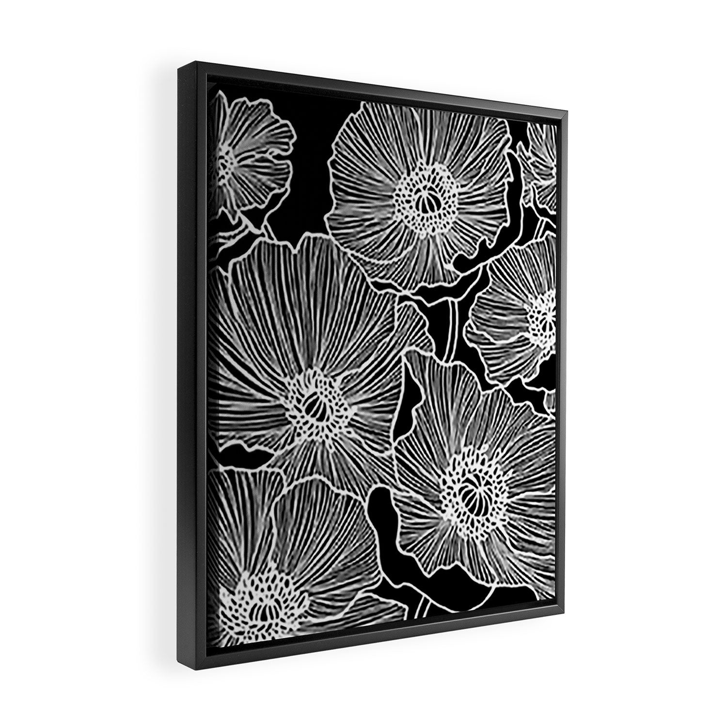 Black and White Poppies Framed Canvas Print Gallery Image 2