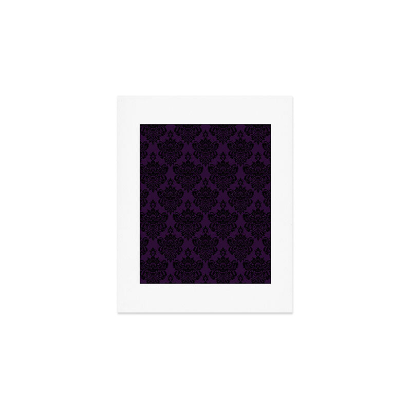 Black Damask Pattern 2- Aubergine Purple Art Print Gallery Image 1