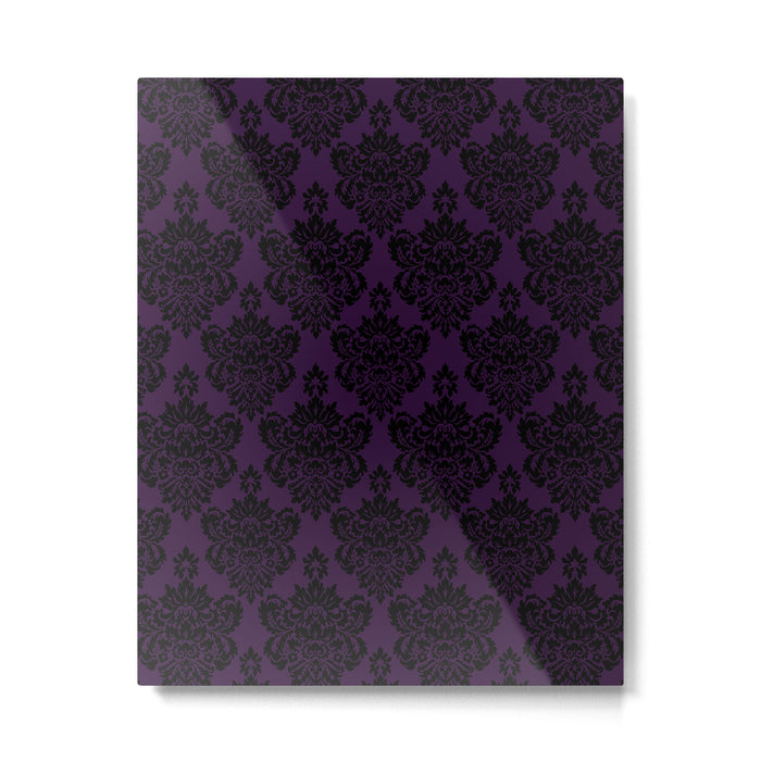 Black Damask Pattern 2- Aubergine Purple Metal Print Gallery Image 1