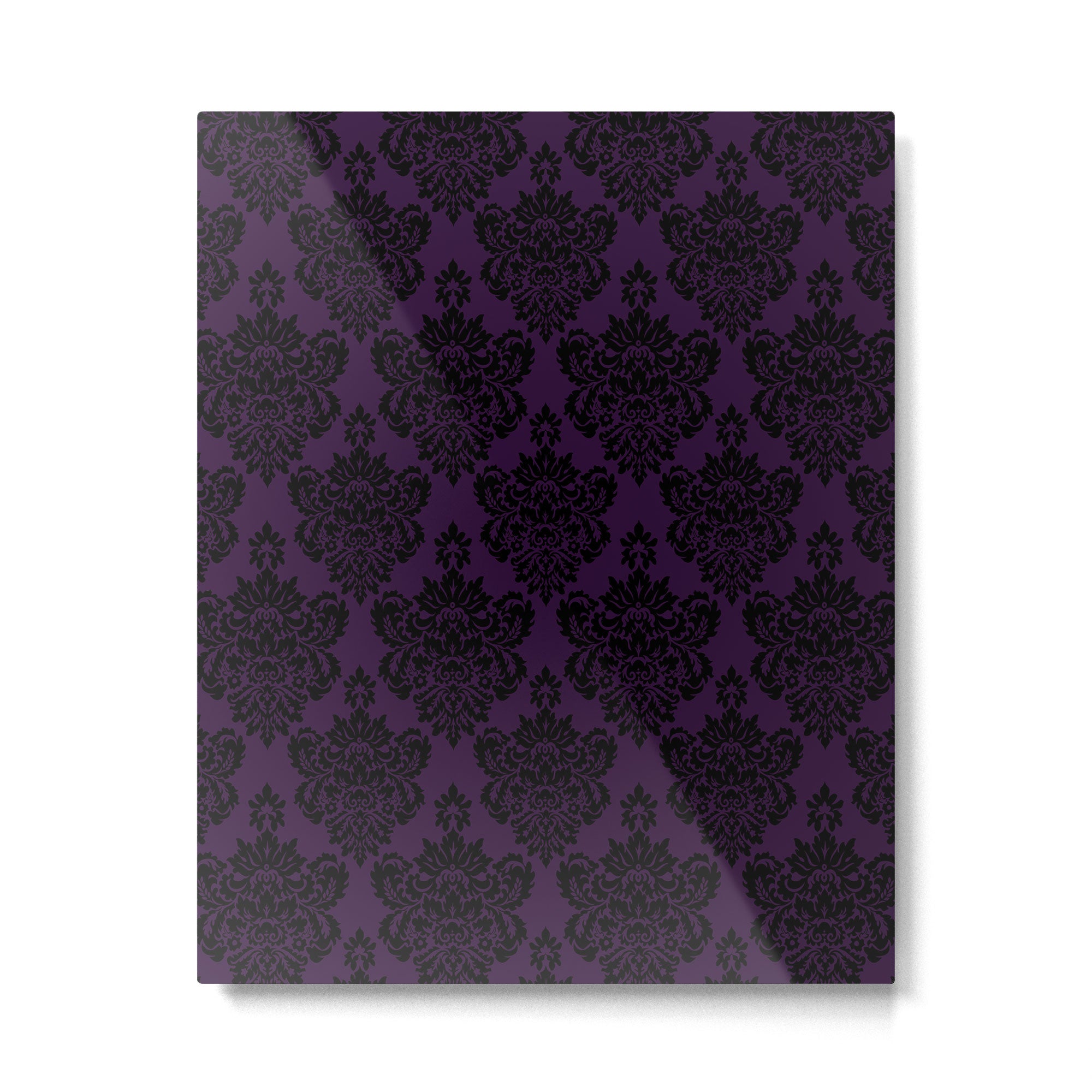 Black Damask Pattern 2- Aubergine Purple Metal Print Gallery Image 6