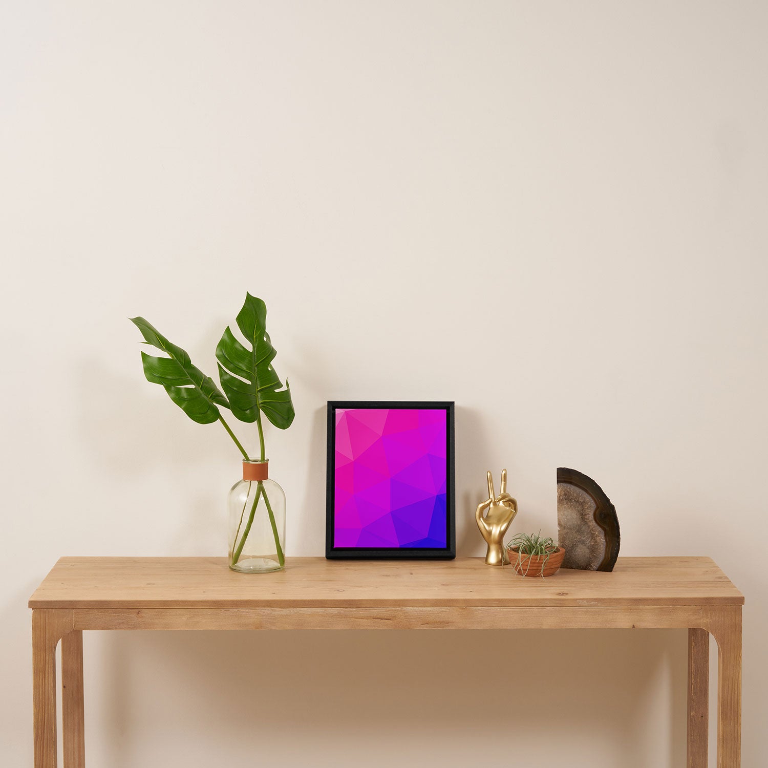 Magenta and Violet Low Poly Pattern Framed Canvas Print Gallery Image 4