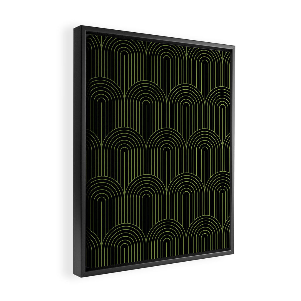 Art Deco Arch Pattern I Black & Neutral Green Framed Canvas Print Gallery Image 2