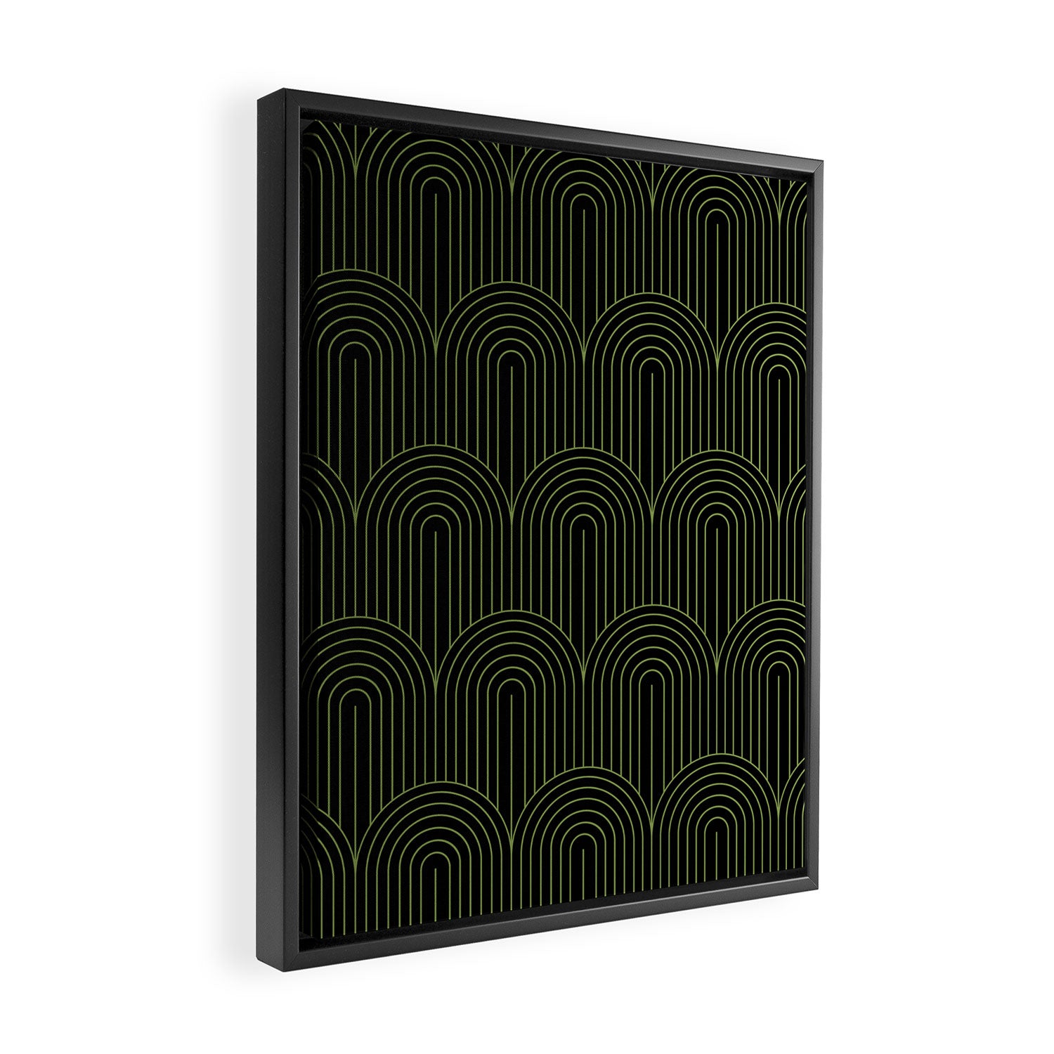 Art Deco Arch Pattern I Black & Neutral Green Framed Canvas Print Gallery Image 2