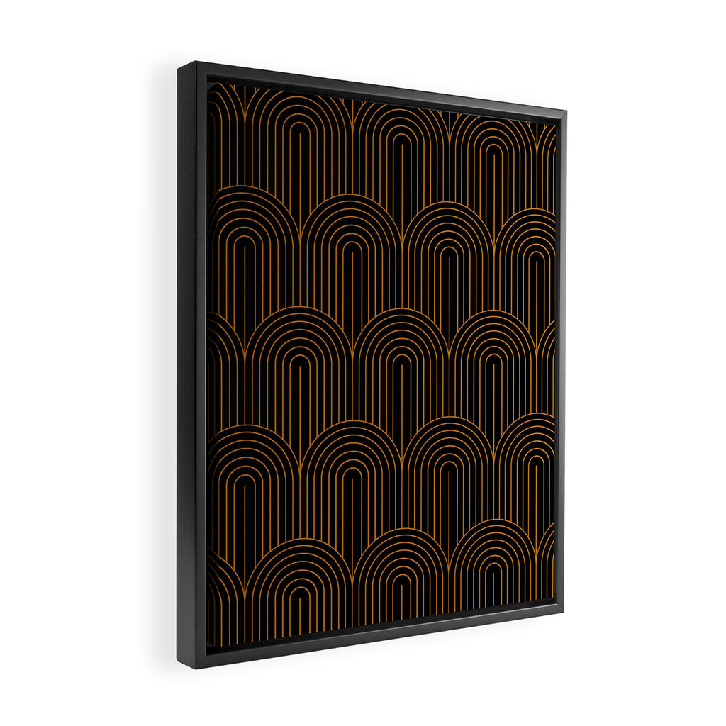 Art Deco Arch Pattern VI Black & Orange Framed Canvas Print Gallery Image 2