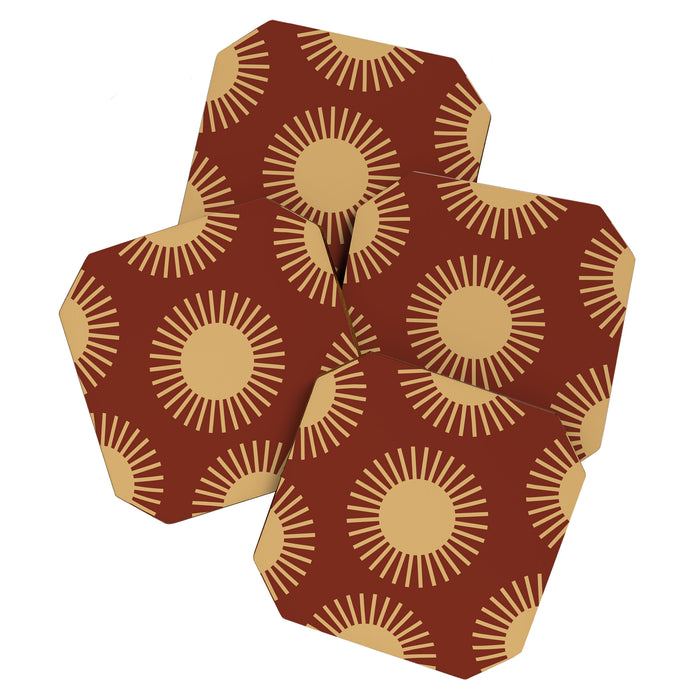 Boho Summer Sun Pattern III Brick Red Coaster Gallery Image 1