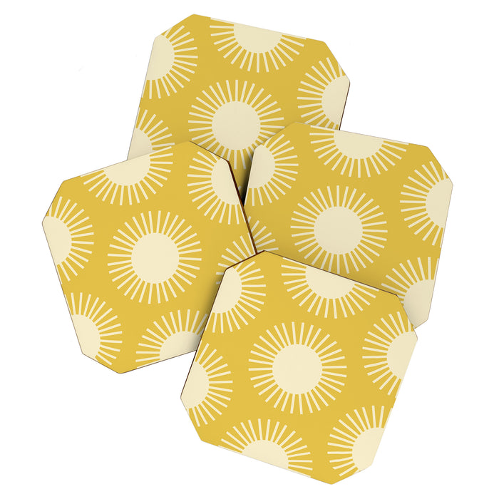 Boho Summer Sun Pattern IV Bright Yellow Coaster Gallery Image 1