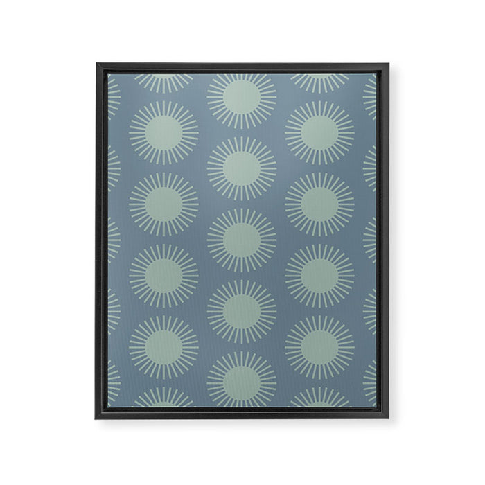 Boho Summer Sun Pattern V Neutral Blue Sage Green Framed Canvas Print Gallery Image 1