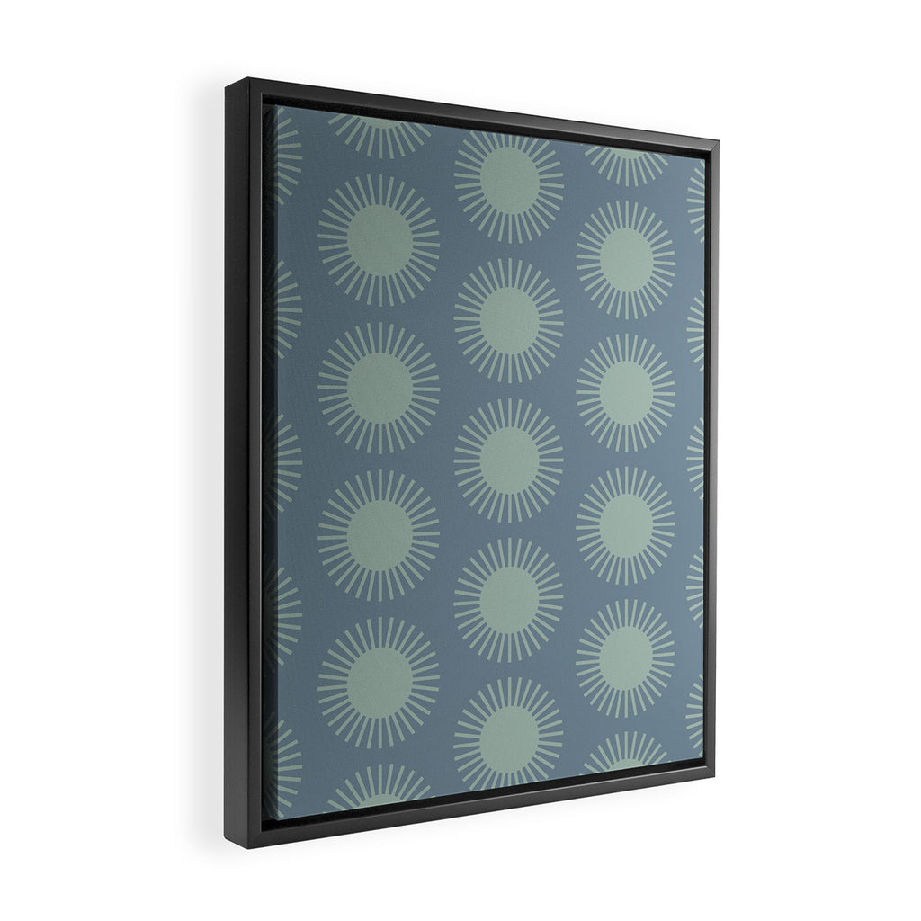Boho Summer Sun Pattern V Neutral Blue Sage Green Framed Canvas Print Gallery Image 2