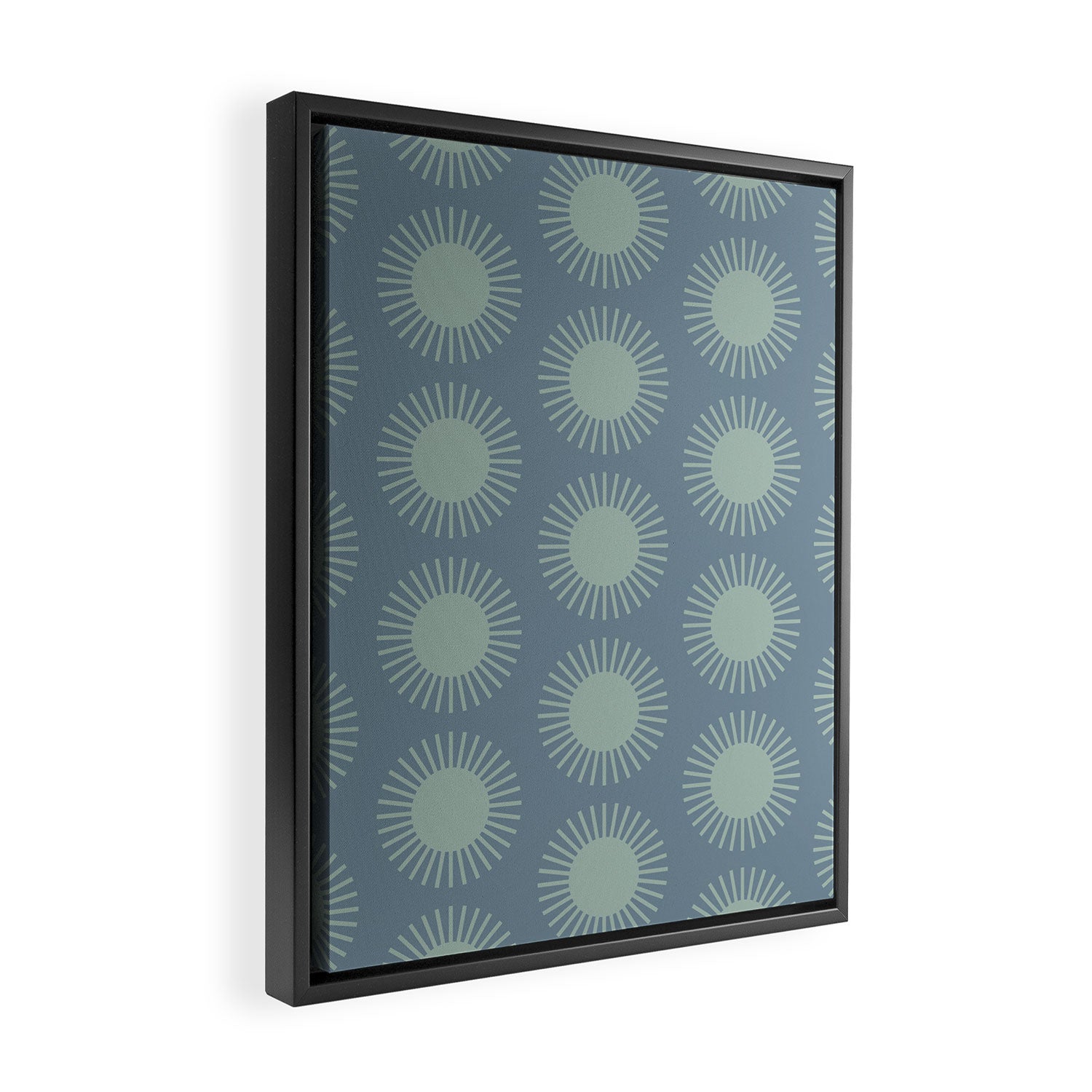Boho Summer Sun Pattern V Neutral Blue Sage Green Framed Canvas Print Gallery Image 2