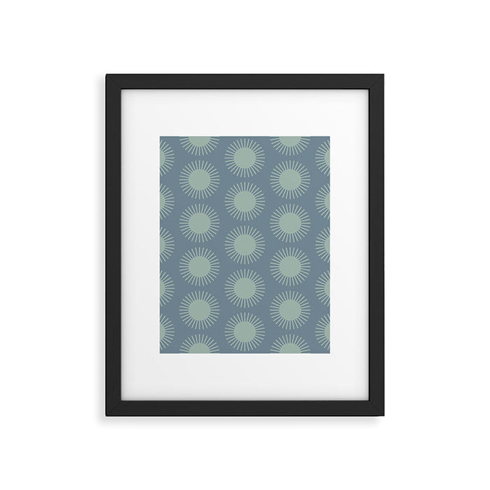Boho Summer Sun Pattern V Neutral Blue Sage Green Framed Art Print Gallery Image 1