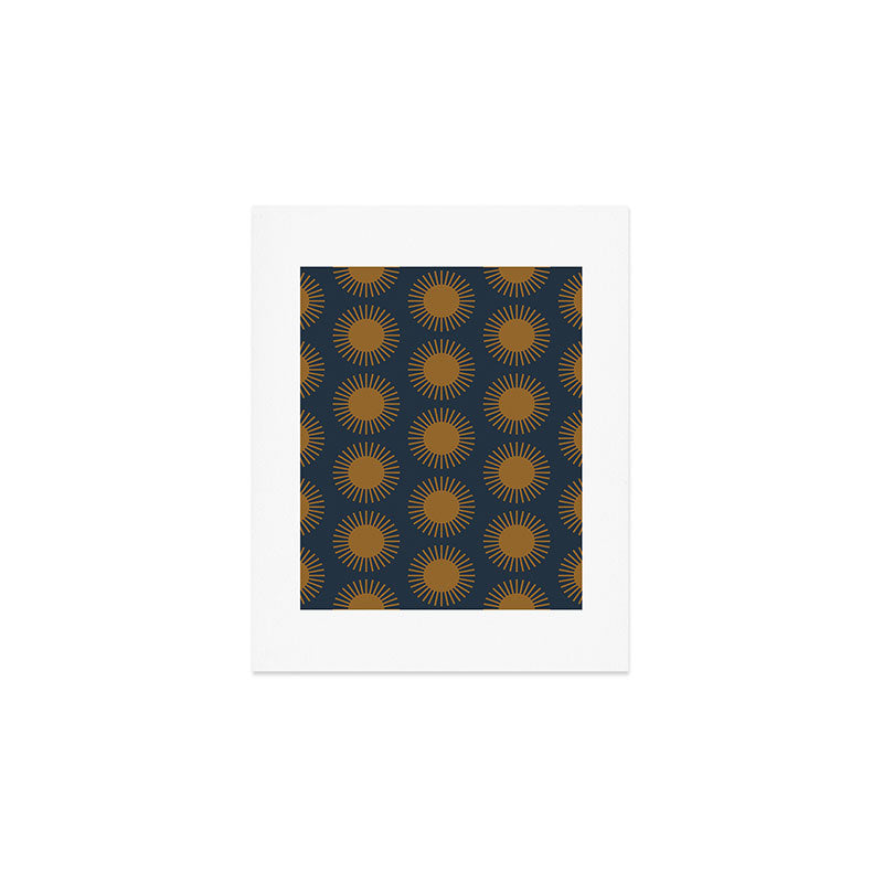 Boho Summer Sun Pattern VII Navy Blue Burnt Orange Art Print Gallery Image 1