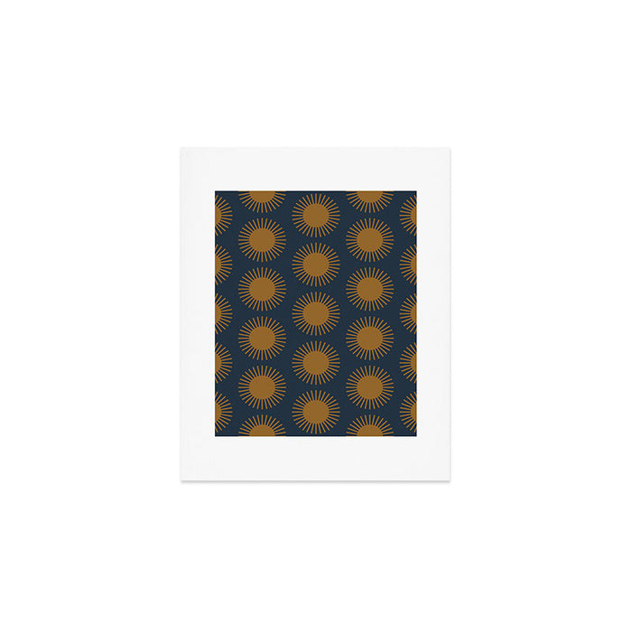 Boho Summer Sun Pattern VII Navy Blue Burnt Orange Art Print Gallery Image 1
