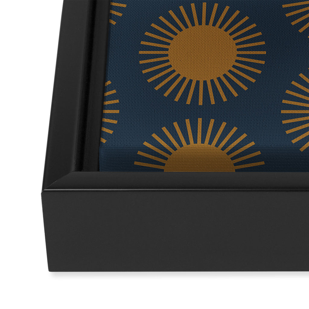 Boho Summer Sun Pattern VII Navy Blue Burnt Orange Framed Canvas Print Gallery Image 3