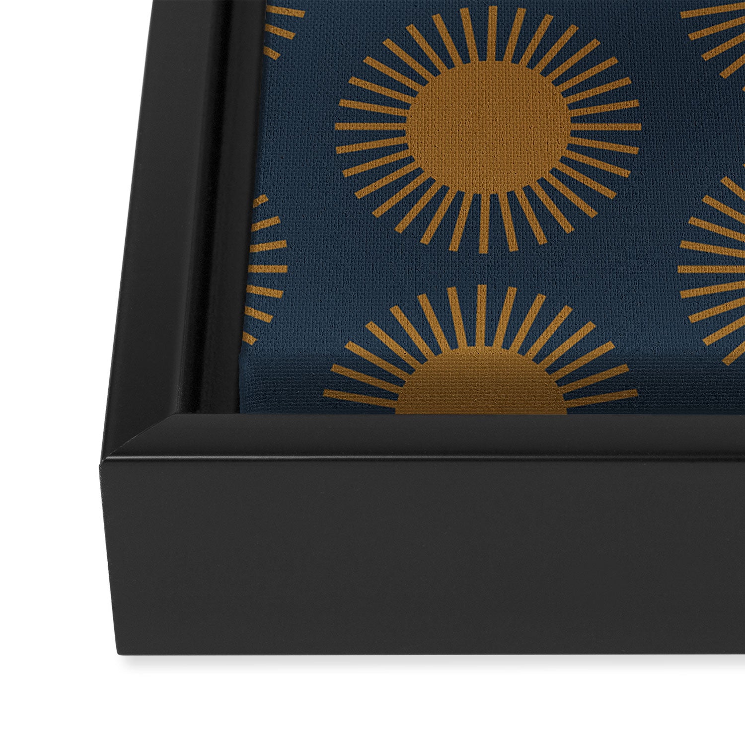 Boho Summer Sun Pattern VII Navy Blue Burnt Orange Framed Canvas Print Gallery Image 3